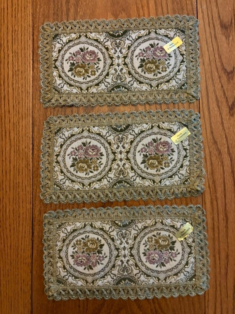 Set of 3 Vintage Swiss Brocade Tapestry Doilies